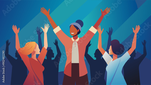 Worship Singing Hands Raised Vector Illustration