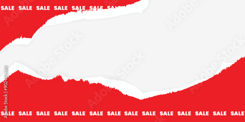 Sale banner with collage red torn paper. Mega special offer. Creative Collage for Discounts and Promotion. Vector illustration.	