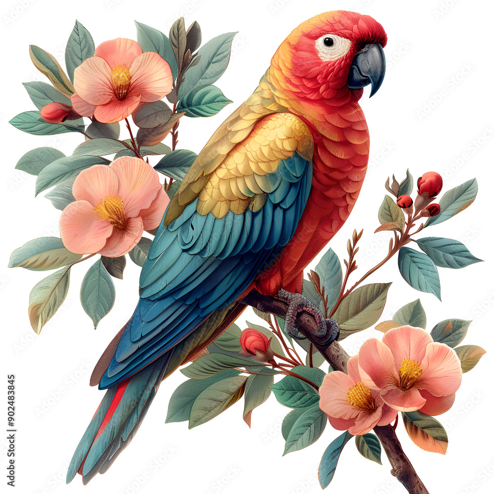 Obraz premium parrot bird old botanical style with white isolated background