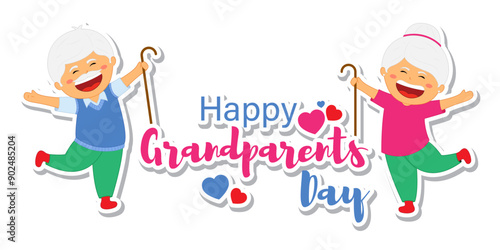 Vector illustration of Happy Grandparents' Day sticker label on transparent background