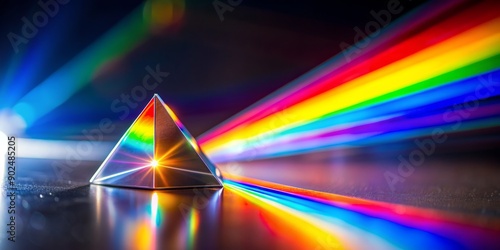 Abstract Close-Up of Light Refraction Through Glass Prism - Dark Background, Rainbow Colors