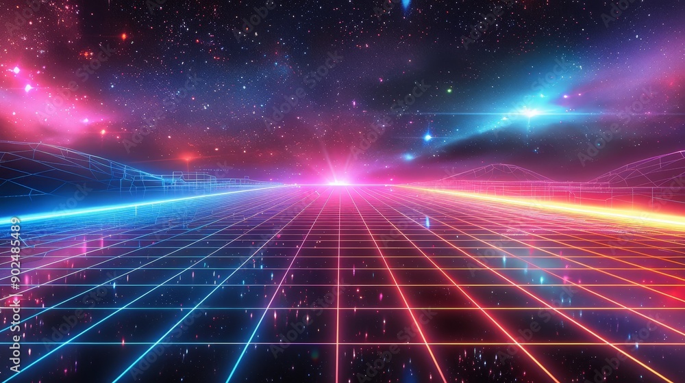 Retro background with neon colors and grid patterns Retro background with neon colors and grid patterns