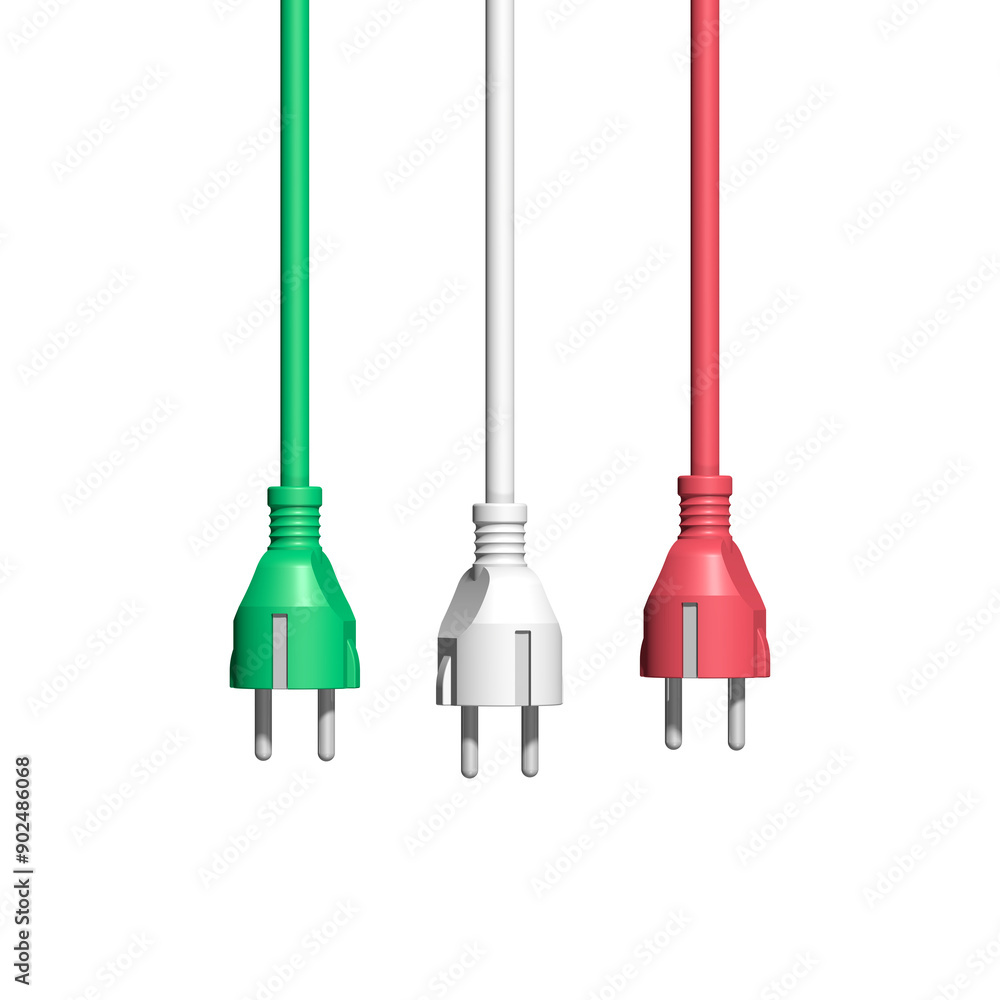 Naklejka premium bunte Stromkabel mit Steckern in den Farben der italienischen Flagge