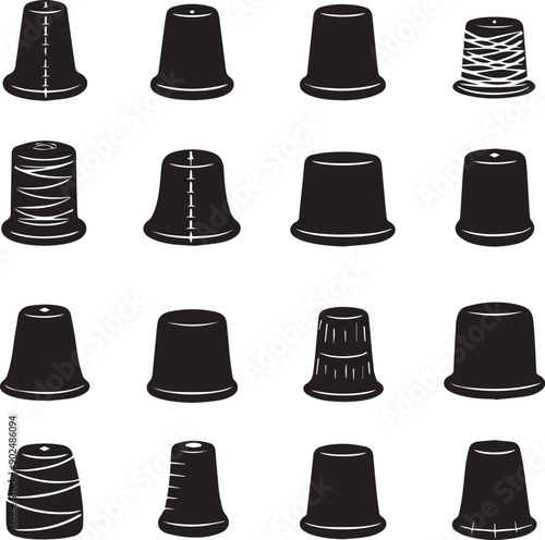 Thimble Flat Black Silhouette Vector Art Bundle
