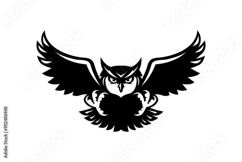 black and white owl mascot logo illustration