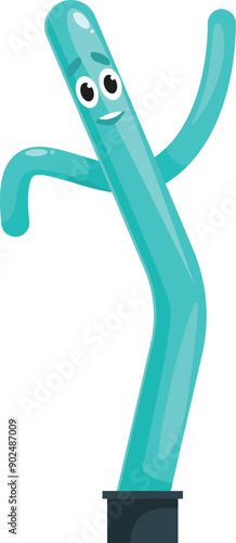 Inflatable tube man waving its arms and dancing on white background