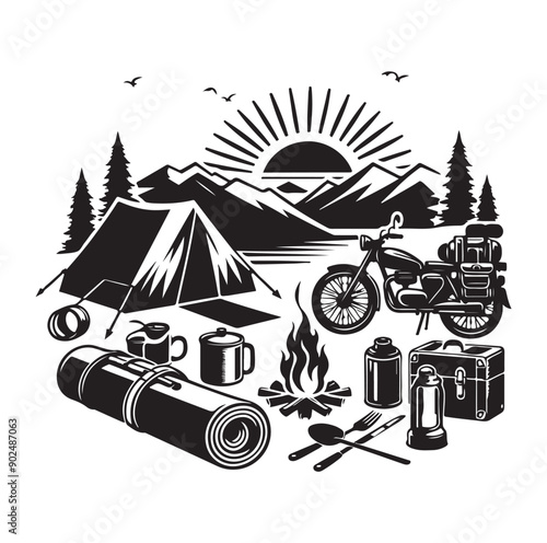 Camping set vector illustration icon
