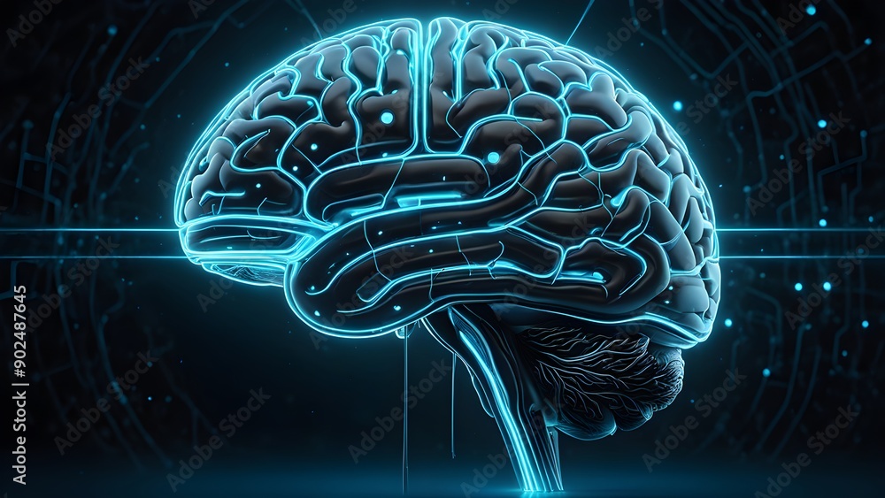 A brain with a blue glow surrounding it A brain with a blue glow surrounding it