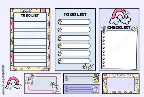 Daily planner pages, name tags, and notebook sticker labels collection.