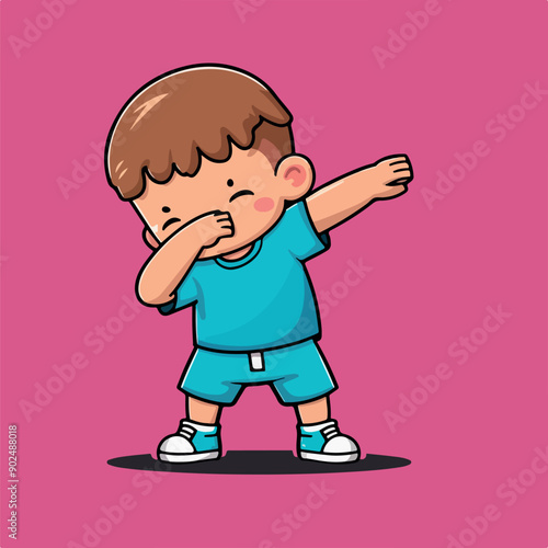 Cute cartoon drawing of a little boy hand drawn art Vector Icon Illustration