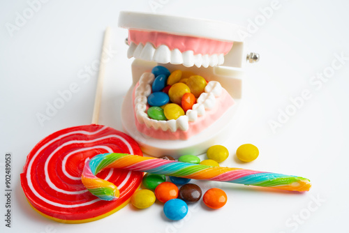 Obraz na plátně Sweet food and candy It cause tooth decay and root inflammation.