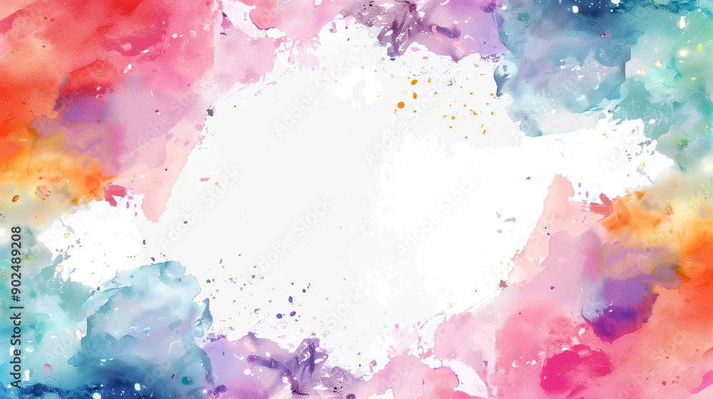 Fototapeta premium Watercolor painted background with colorful splashes and white space