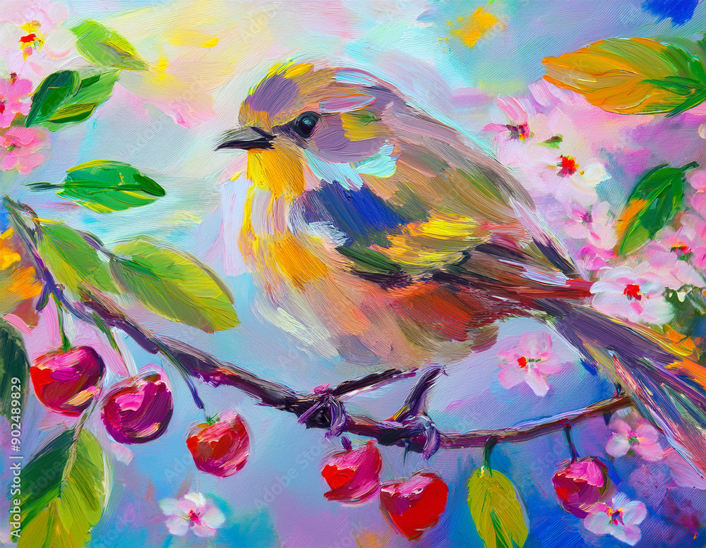 水彩画 木の枝にとまる鳥 generated by AI 水彩画 木の枝にとまる鳥 generated by AI