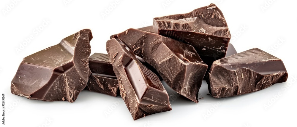 Pieces of dark chocolate isolated on white background Pieces of dark chocolate isolated on white background