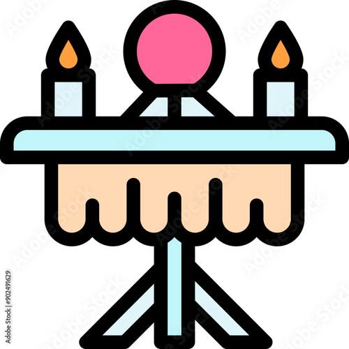 Vector Icon Table, Candle, Crystal Ball, Magic, Fortune Teller