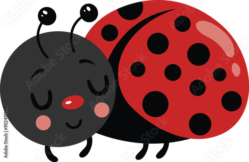 Cute ladybug sleeping isolated on white