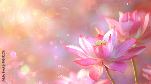 Blooming lotus flower background,Lotus flowers in garden under sunlight, Pink lotus blooming in summer,  Beautiful pink bloom lotus flower in water pond garden decoration