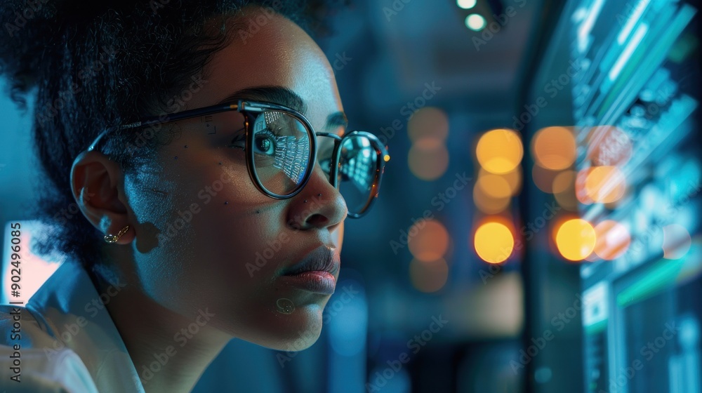 Woman in Glasses Looking at a Computer Screen Woman in Glasses Looking at a Computer Screen