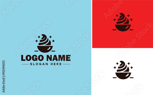 Frozen yogurt shop icon Fro-yo stand Yogurt bar Frozen dessert parlor flat logo sign symbol editable vector