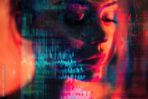 Wallpaper Mural A close up portrait of a woman's face on a colorful background Torontodigital.ca