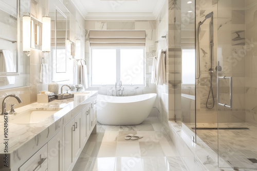 Wallpaper Mural Modern Bathroom with Freestanding Tub and Glass Shower Enclosure Torontodigital.ca