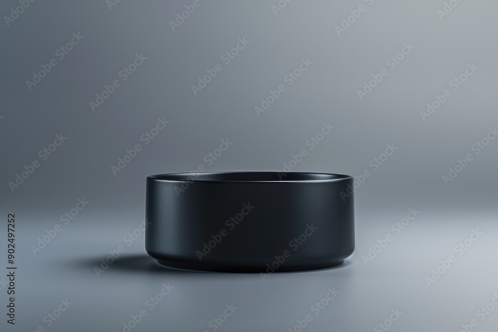 A simple black bowl sits on a table, ready for use or decoration A simple black bowl sits on a table, ready for use or decoration