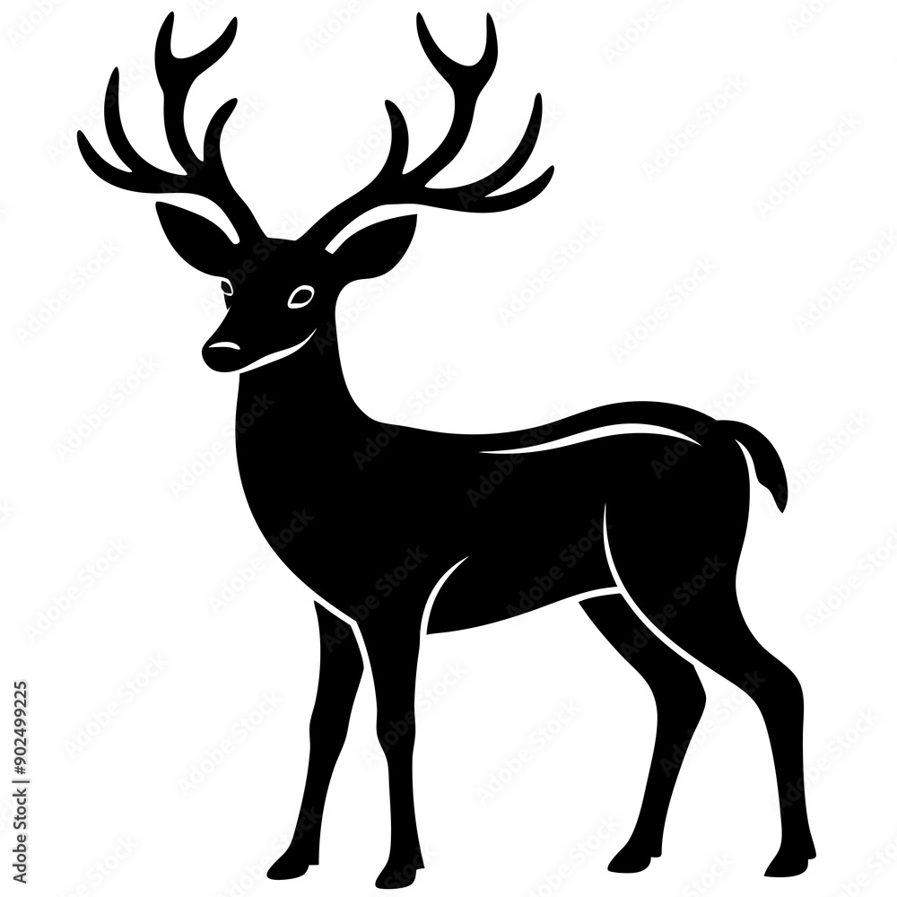 Fototapeta premium Deer silhouette vector art head with antlers illustration