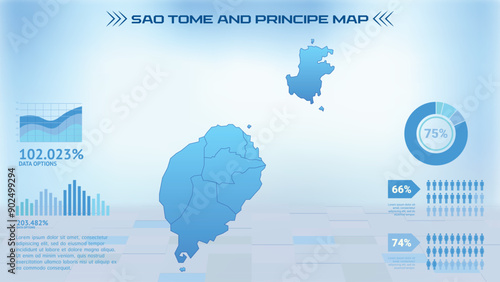 Blue Sao Tome and Principe Map with States, Political Sao Tome and Principe infographic map vector illustration