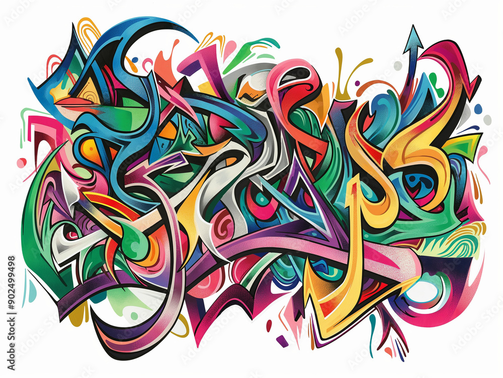 Obraz premium with silver marker pen on white paper, colourful and vibrant calligraphy style graffiti