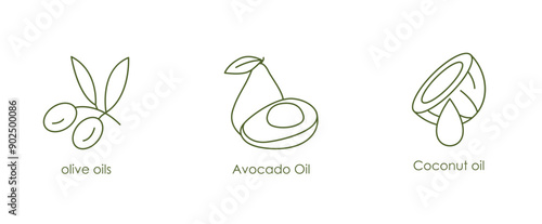 Nourishing Oils Vector Icons: Olive, Avocado, Coconut