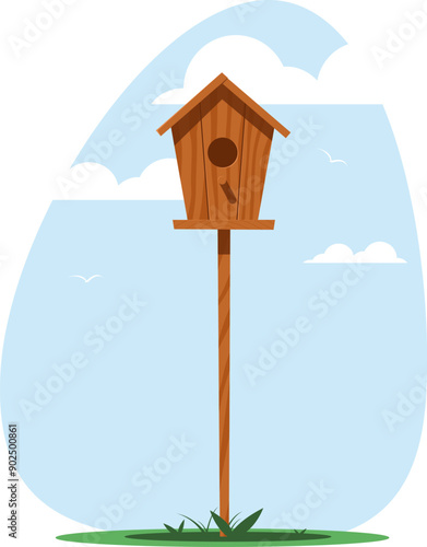  birdhouse is on the front lawn.