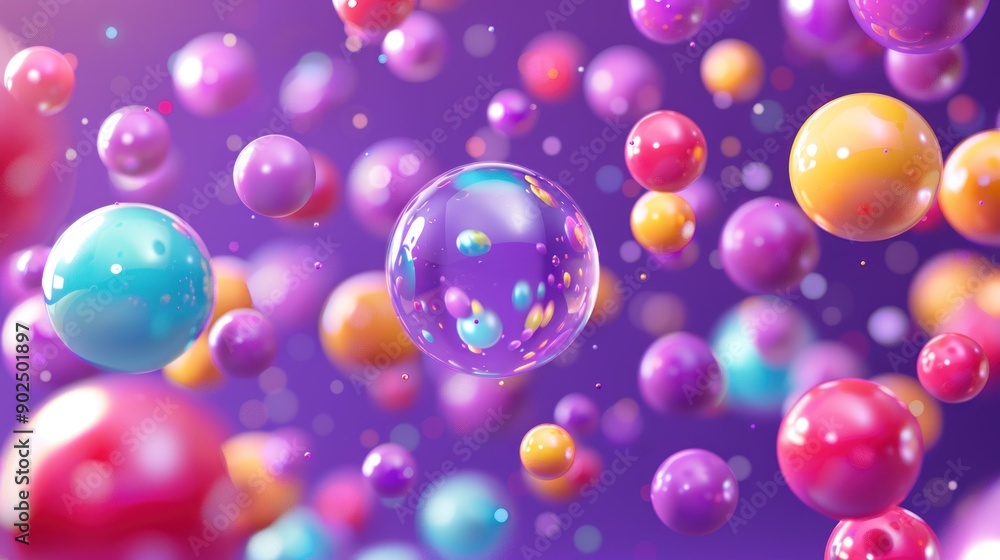 Colorful Spheres Floating in Purple Space Colorful Spheres Floating in Purple Space