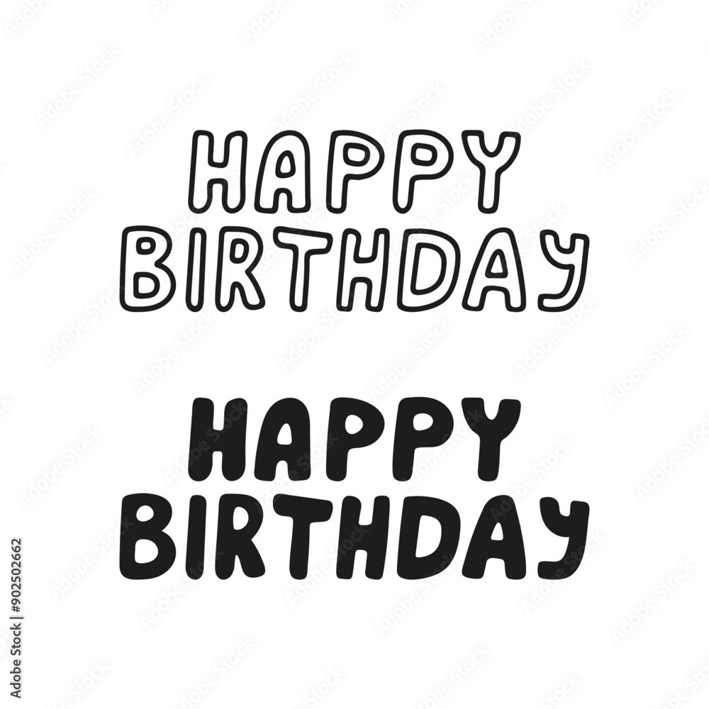 Happy Birthday doodle lettering. Hand drawn celebration quote. Happy Birthday doodle lettering. Hand drawn celebration quote.