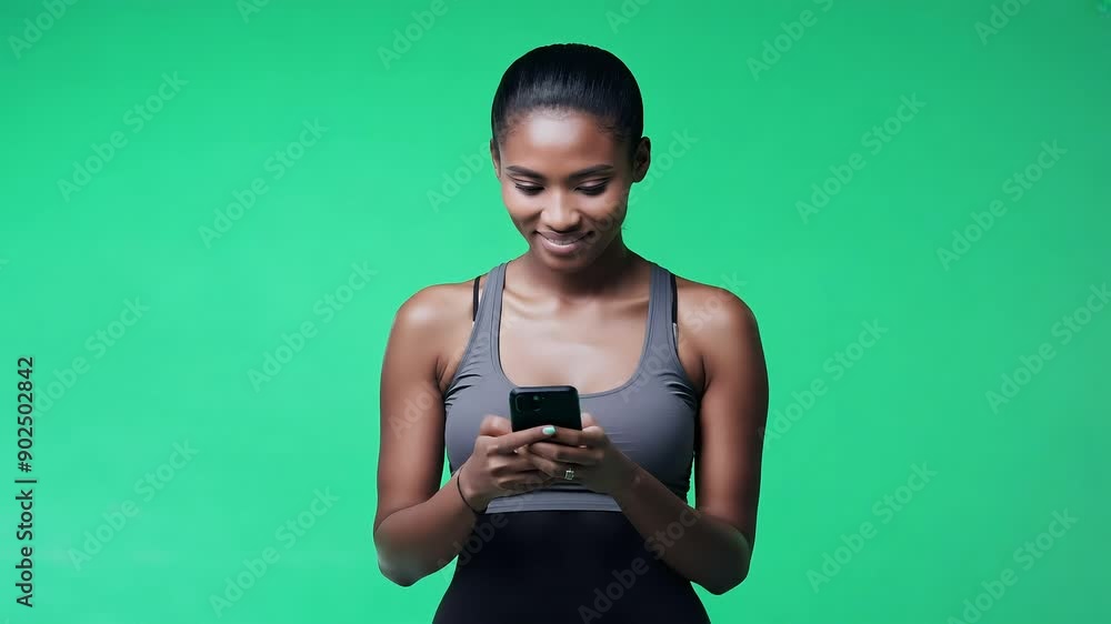Woman in Activewear Using Smartphone on green screen background with Ai generated.
Woman in Activewear Using Smartphone on green screen background with Ai generated.