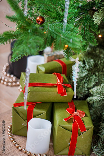 Christmas presents under Christmas tree