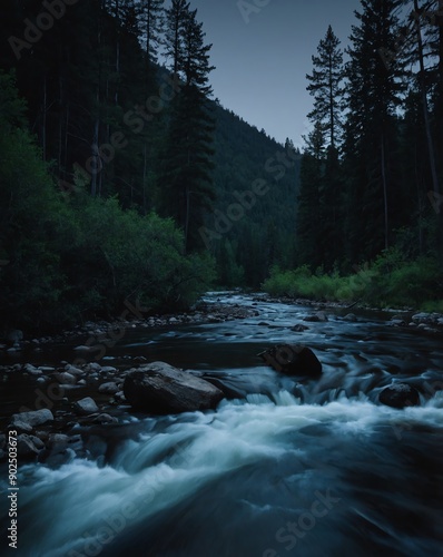 river flowing through night in forest backgroundvertic backgroundvertical background vertical shot photo