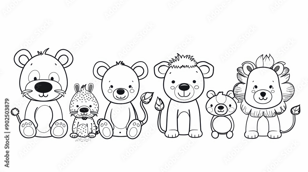 Five Adorable Cartoon Lions Sitting Together Five Adorable Cartoon Lions Sitting Together
