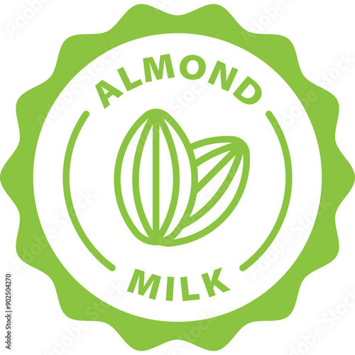 green almond milk outline icon round rounded circle badge stamp label isolated on transparent background