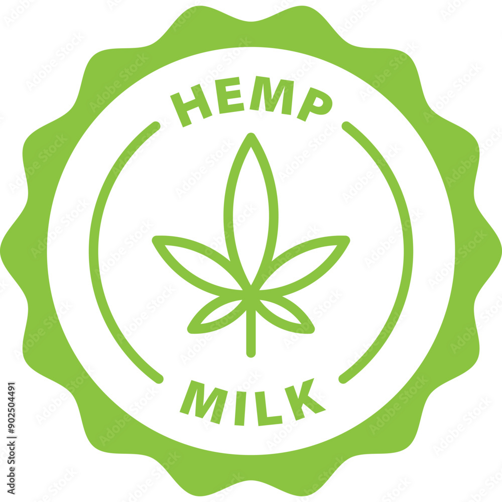 green hemp milk outline icon round rounded circle badge stamp label isolated on transparent background