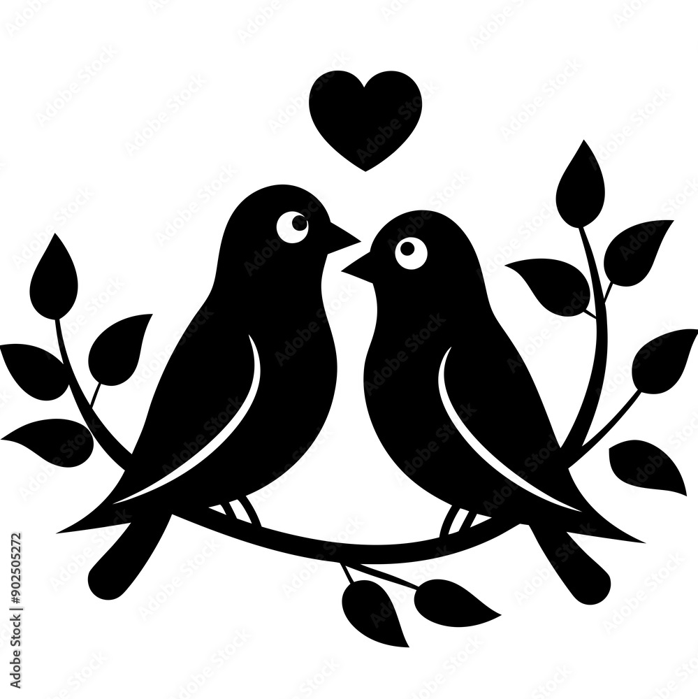 Two birds sitting on a branch silhouette vector illustration design Two birds sitting on a branch silhouette vector illustration design