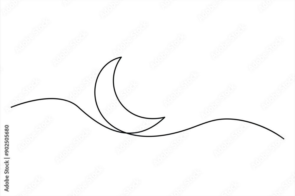Continuous one line drawing of moon icon. Crescent moon for Ramadan isolated on white background outline vector art illustration Continuous one line drawing of moon icon. Crescent moon for Ramadan isolated on white background outline vector art illustration