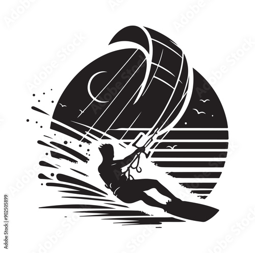 Kite Surfing Silhouette Vector