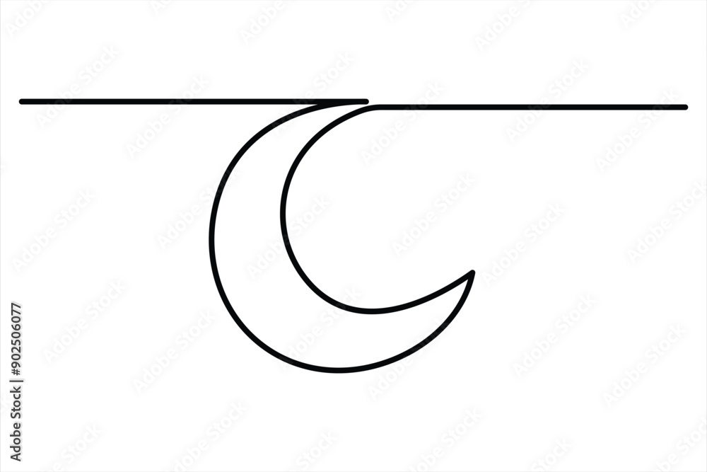 Continuous one line drawing of moon icon. Crescent moon for Ramadan isolated on white background outline vector art illustration Continuous one line drawing of moon icon. Crescent moon for Ramadan isolated on white background outline vector art illustration