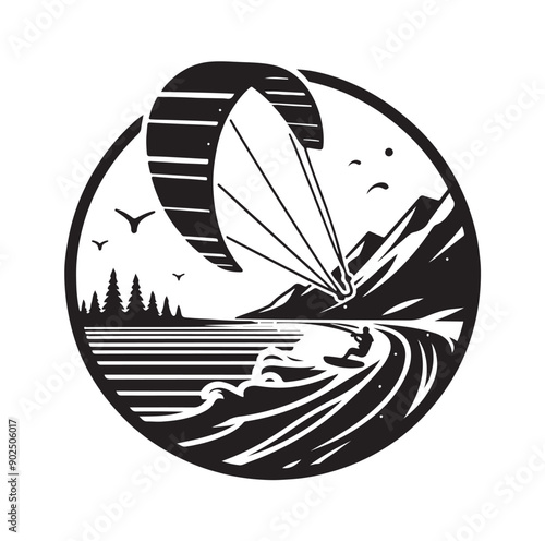 Kite Surfing Silhouette Vector