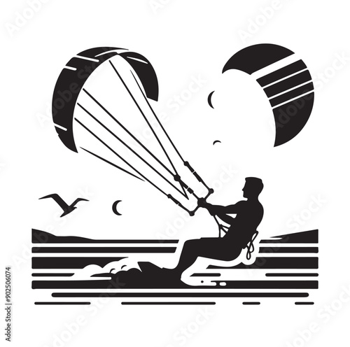 Kite Surfing Silhouette Vector