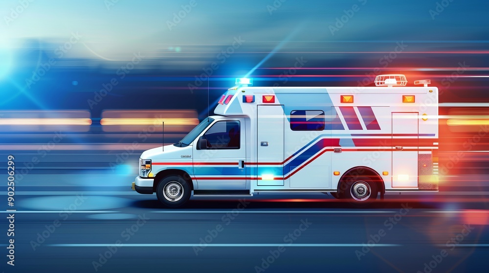 Rapid Response Ambulance Truck on Emergency Call for Accident or Health Care Services - Wide Banner with Infographic Elements Rapid Response Ambulance Truck on Emergency Call for Accident or Health Care Services - Wide Banner with Infographic Elements
