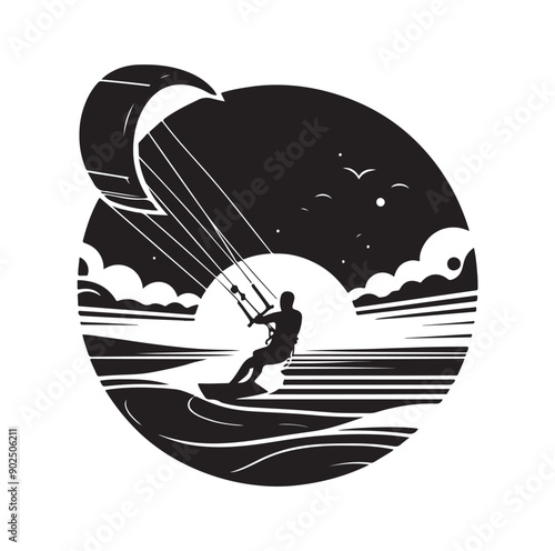 Kite Surfing Silhouette Vector