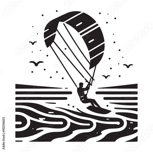 Kite Surfing Silhouette Vector