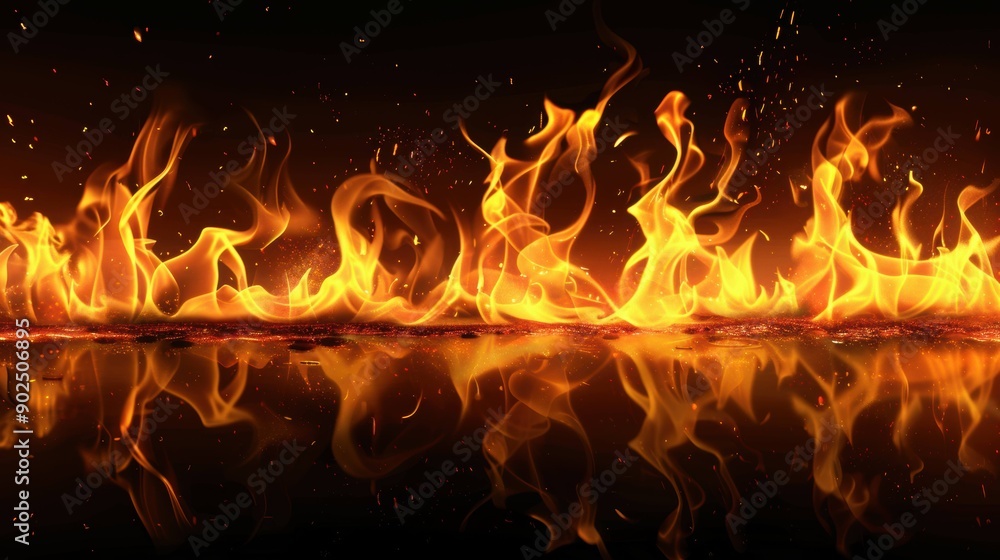 Blazing Flames Reflecting on a Dark Surface Blazing Flames Reflecting on a Dark Surface