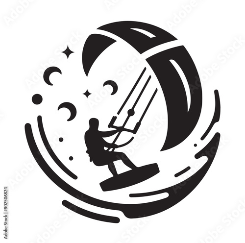 Kite Surfing Silhouette Vector